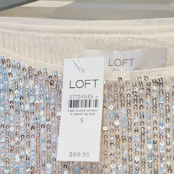 LOFT Champagne Sequin Long-Sleeve Tee Size Small NWT✨🎉🥂 - Picture 8 of 9